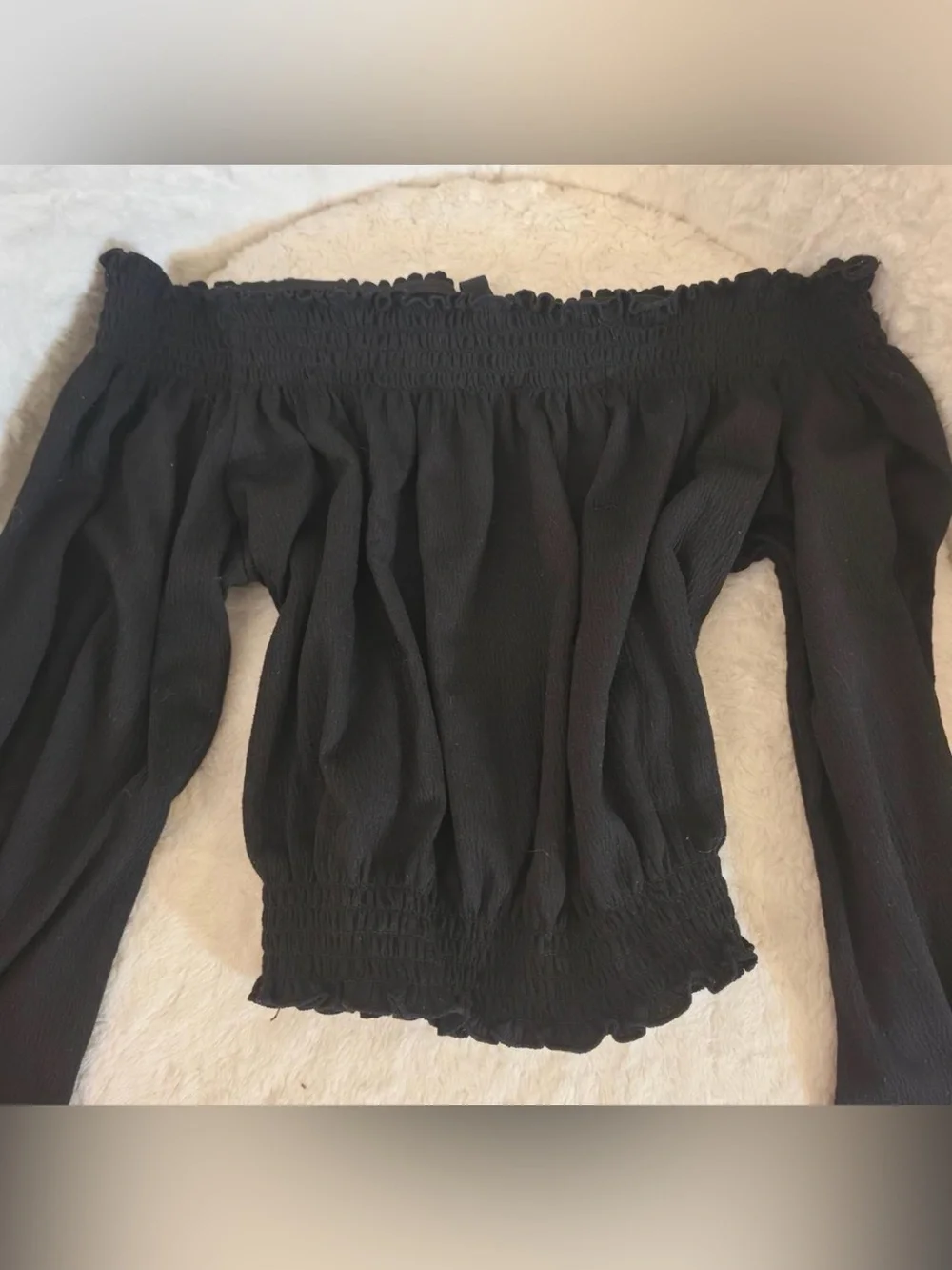 H&M women’s black off the shoulder long sleeve blouse. Size large.